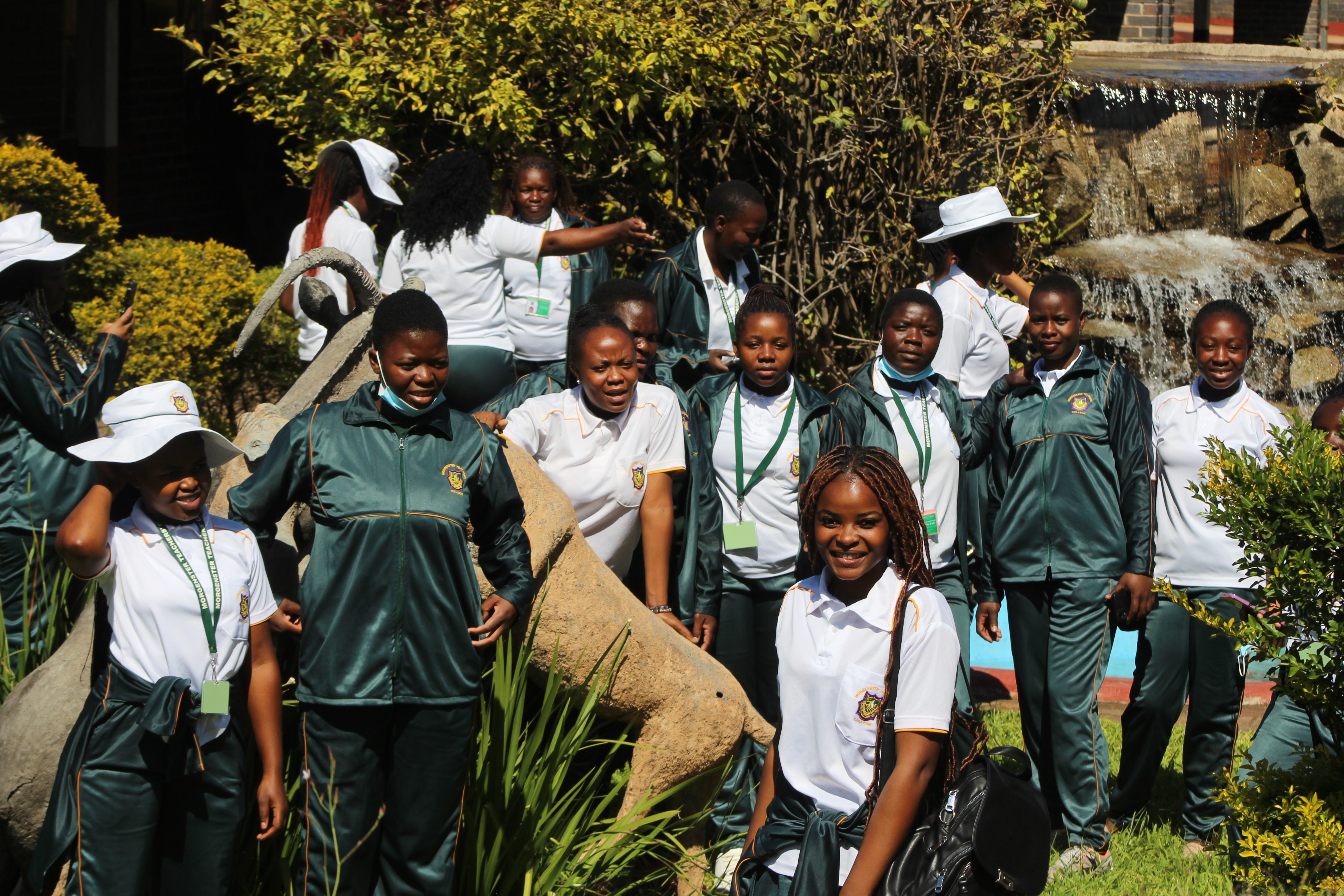 Morgenster students gathered outdoors with a lecturer